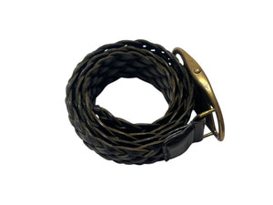 YVES SAINT LAURENT イヴサンローラン YSL ロゴ バックル ベルト ブラック レザー メッシュ 141516 ゴールド金具 小物 良品 中古 4b000533