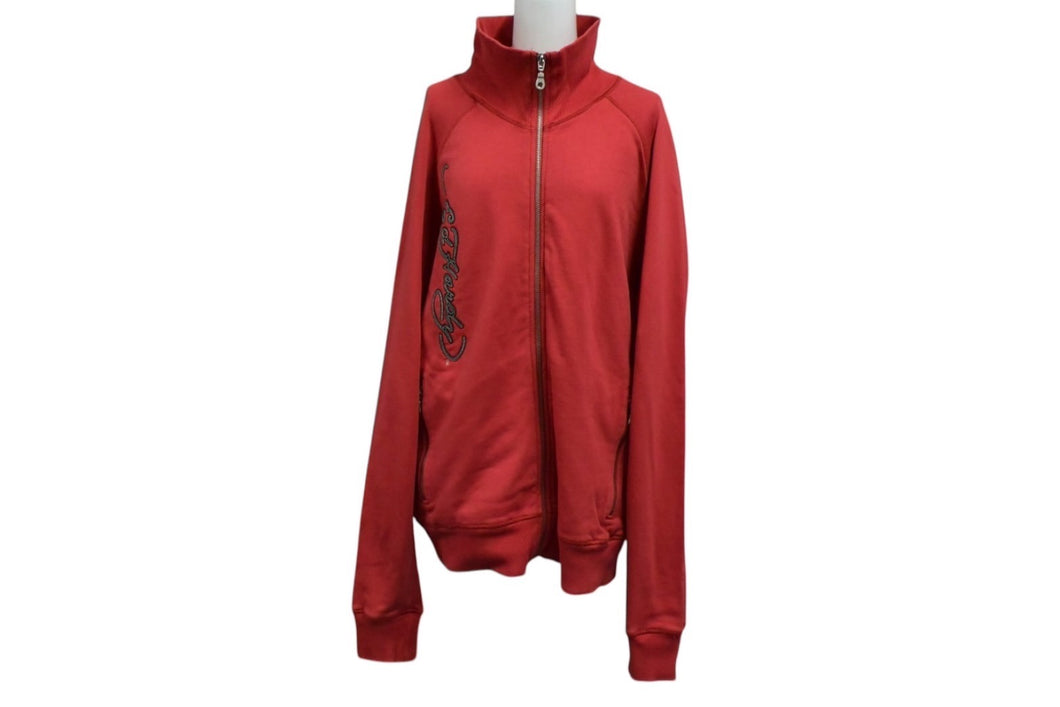 EdHardy エドハーディー スティッチデザイン ラブキルズスローリー パーカー レッド コットン サイズM 美品 中古 4b000597