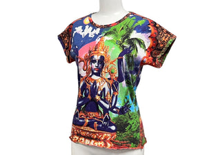 Jean Paul GAULTIER FEMME ジャンポールゴルチェ フェム 半袖Tシャツ サイズ40 破壊と創造の神シヴァ インド マルチ神話カラー 美品 中古 4b000680 