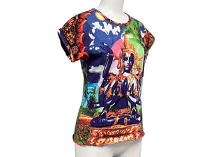 Jean Paul GAULTIER FEMME ジャンポールゴルチェ フェム 半袖Tシャツ サイズ40 破壊と創造の神シヴァ インド マルチ神話カラー 美品 中古 4b000680 