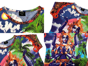 Jean Paul GAULTIER FEMME ジャンポールゴルチェ フェム 半袖Tシャツ サイズ40 破壊と創造の神シヴァ インド マルチ神話カラー 美品 中古 4b000680 