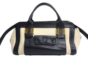 Chloe クロエ リトルアリス ハンドバッグ 2WAY ブラック アイボリー バイカラー レザー ゴールド金具 良品 中古 4b00722