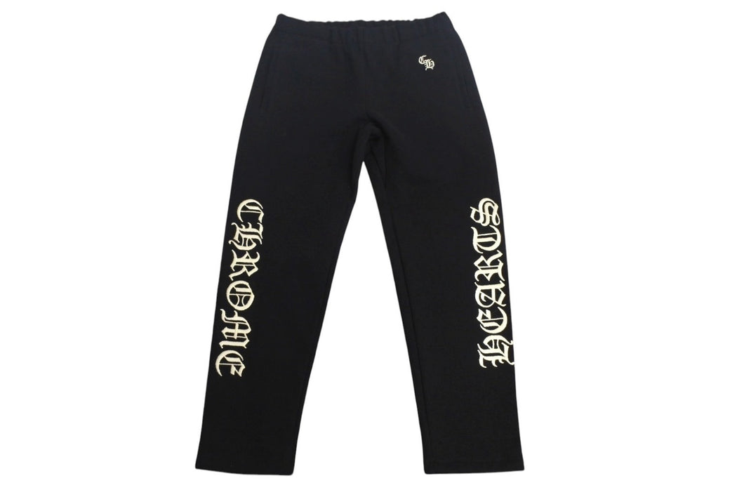 新品未使用 CHROME HEARTS クロムハーツ Y NOT スローライドロゴ 刺繍 パンツ ブラック ボトムス シルバー金具 サイズM 中古 4b000726