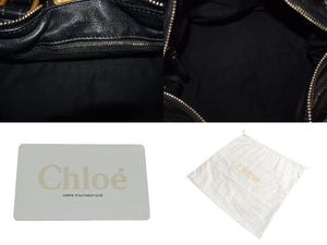 Chloe クロエ パディントン ワンショルダーバッグ ブラック レザー 7ESA02 ロゴ ステッチ ハンドバッグ ゴールド金具 美品 中古 4b000774