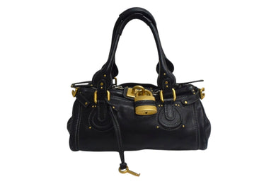 Chloe クロエ パディントン ワンショルダーバッグ ブラック レザー 7ESA02 ロゴ ステッチ ハンドバッグ ゴールド金具 美品 中古 4b000774