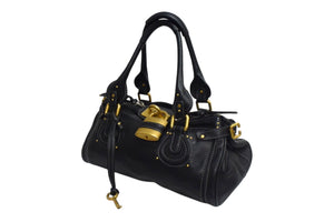 Chloe クロエ パディントン ワンショルダーバッグ ブラック レザー 7ESA02 ロゴ ステッチ ハンドバッグ ゴールド金具 美品 中古 4b000774