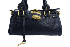 Chloe クロエ パディントン ワンショルダーバッグ ブラック レザー 7ESA02 ロゴ ステッチ ハンドバッグ ゴールド金具 美品 中古 4b000774