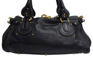 Chloe クロエ パディントン ワンショルダーバッグ ブラック レザー 7ESA02 ロゴ ステッチ ハンドバッグ ゴールド金具 美品 中古 4b000774