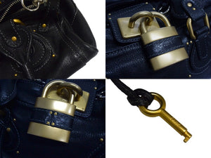 Chloe クロエ パディントン ワンショルダーバッグ ブラック レザー 7ESA02 ロゴ ステッチ ハンドバッグ ゴールド金具 美品 中古 4b000774