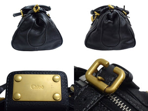 Chloe クロエ パディントン ワンショルダーバッグ ブラック レザー 7ESA02 ロゴ ステッチ ハンドバッグ ゴールド金具 美品 中古 4b000774