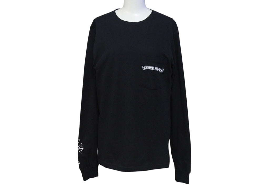 CHROME HEARTS クロムハーツ 長袖Ｔシャツ ロンT 背面セメタリークロス ブラック コットン サイズS 美品 中古 4b000781