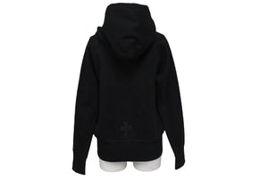 極美品 CHROME HEARTS クロムハーツ クロスパッチ ダブルジップ パーカー ブラック 新型 フーディ― シルバー金具 サイズM 中古 4b000783