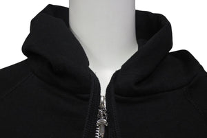 極美品 CHROME HEARTS クロムハーツ クロスパッチ ダブルジップ パーカー ブラック 新型 フーディ― シルバー金具 サイズM 中古 4b000783