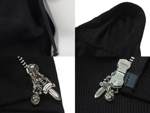 極美品 CHROME HEARTS クロムハーツ クロスパッチ ダブルジップ パーカー ブラック 新型 フーディ― シルバー金具 サイズM 中古 4b000783