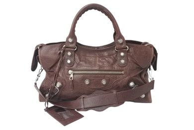 BALENCIAGA バレンシアガ ザ ジャイアント パートタイム ショルダーバッグ ハンドバッグ 2WAY 173082 ブラウン レザー 良品 中古 4b000807