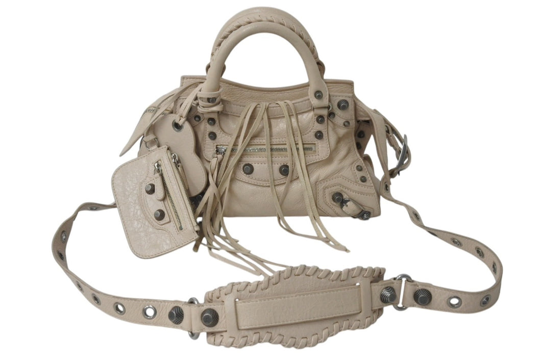 極美品 BALENCIAGA バレンシアガ ショルダーバッグ NEO CAGOLE XS ネオカゴール XS 700940 ベージュ シルバー金具 中古 4b000819