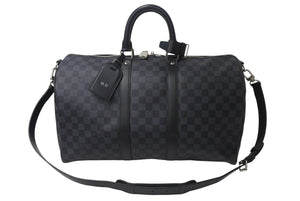 新品同様 LOUISVUITTON ルイヴィトン キーポルバンドリエール45 ボストンバッグ N41418 ダミエグラフィット ブラック 中古 4b000833