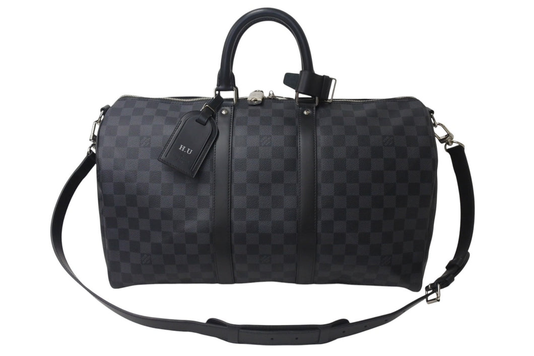 新品同様 LOUISVUITTON ルイヴィトン キーポルバンドリエール45 ボストンバッグ N41418 ダミエグラフィット ブラック 中古 4b000833