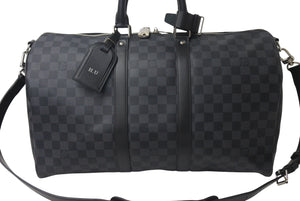 新品同様 LOUISVUITTON ルイヴィトン キーポルバンドリエール45 ボストンバッグ N41418 ダミエグラフィット ブラック 中古 4b000833