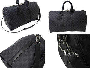 新品同様 LOUISVUITTON ルイヴィトン キーポルバンドリエール45 ボストンバッグ N41418 ダミエグラフィット ブラック 中古 4b000833