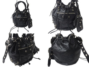 極美品 BALENCIAGA バレンシアガ ルカゴールXS ハンドバッグ ショルダーバッグ 2WAY 702432 レザー ブラック 中古 4b000835