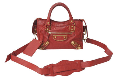 BALENCIAGA バレンシアガ ミニ シティ ハンドバッグ ショルダーバッグ 2WAY 390160 レザー レッド 美品 中古 4b000839