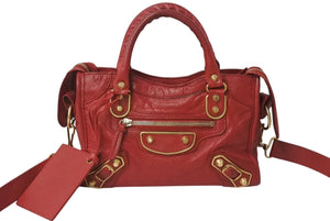 BALENCIAGA バレンシアガ ミニ シティ ハンドバッグ ショルダーバッグ 2WAY 390160 レザー レッド 美品 中古 4b000839