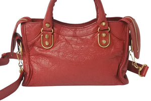 BALENCIAGA バレンシアガ ミニ シティ ハンドバッグ ショルダーバッグ 2WAY 390160 レザー レッド 美品 中古 4b000839