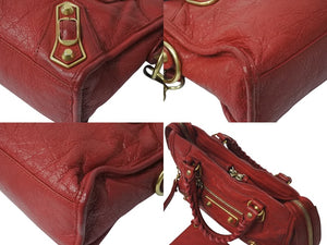 BALENCIAGA バレンシアガ ミニ シティ ハンドバッグ ショルダーバッグ 2WAY 390160 レザー レッド 美品 中古 4b000839