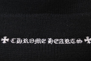 極美品 CHROME HEARTS クロムハーツ ニットキャップ ビーニー CHクロス その他ニット ブラック ウール ONE SIZE 刺繍 中古 4b000860 