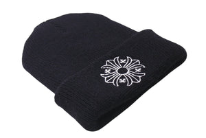 極美品 CHROME HEARTS クロムハーツ ニットキャップ ビーニー CHクロス その他ニット ブラック ウール ONE SIZE 刺繍 中古 4b000860 