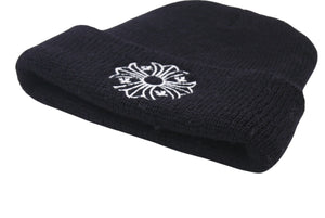 極美品 CHROME HEARTS クロムハーツ ニットキャップ ビーニー CHクロス その他ニット ブラック ウール ONE SIZE 刺繍 中古 4b000860 