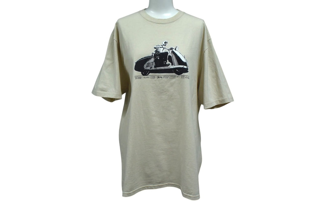 STUSSY ステューシー Skull Scooter スカルスクーター 半袖Tシャツ 22SS サイズM サンドベージュ プリント 美品 中古 4b000889 