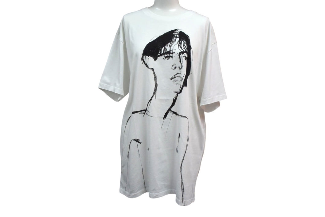 LOEWE ロエベ 半袖Ｔシャツ H6299520CR サイズM 19FW デッサンモチーフ プリント ホワイト ブラック コットン 美品 中古 4b000939