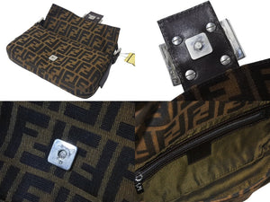 極美品 FENDI フェンディ マンマバケット ワンショルダーバッグ i37726 24099 ズッカ柄 ブラウン シルバー金具 中古 4b000956
