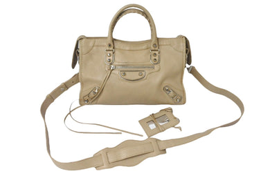 BALENCIAGA バレンシアガ クラシック メタリック エッジ シティ 2WAYバッグ ハンドバッグ ショルダー ベージュ 432831 シルバー金具 美品 中古 4b000971