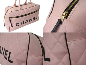 極美品 CHANEL シャネル ボストンバッグ 3番台 キルティング ピンク ロゴ カーフスキン ゴールド金具 中古 4b000100