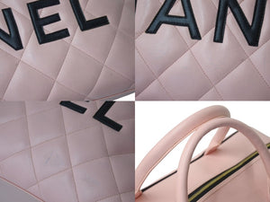 極美品 CHANEL シャネル ボストンバッグ 3番台 キルティング ピンク ロゴ カーフスキン ゴールド金具 中古 4b000100