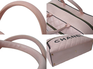 極美品 CHANEL シャネル ボストンバッグ 3番台 キルティング ピンク ロゴ カーフスキン ゴールド金具 中古 4b000100