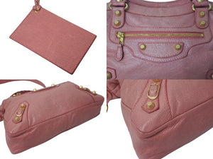 BALENCIAGA バレンシアガ ザ ジャイアント タウン 2WAY ハンドバッグ 285434 ピンク レザー ショルダー 美品 中古 4b001010