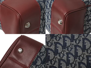 Christian Dior クリスチャンディオール トロッター レザー ハンドバッグ キャンバス レザー ネイビー ボルドー シルバー金具 美品 中古 4b001015
