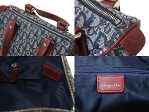 Christian Dior クリスチャンディオール トロッター レザー ハンドバッグ キャンバス レザー ネイビー ボルドー シルバー金具 美品 中古 4b001015