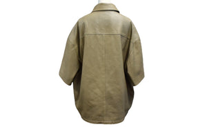 PRADA プラダ ナッパレザー ジップアップ半袖シャツ UPC210 サイズ50 24SS ベージュ トライアングルロゴパッチ 良品 中古 4b001240