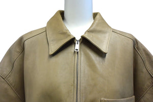 PRADA プラダ ナッパレザー ジップアップ半袖シャツ UPC210 サイズ50 24SS ベージュ トライアングルロゴパッチ 良品 中古 4b001240