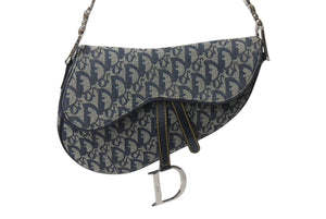 極美品 Christian Dior クリスチャンディオール トロッター サドルバッグ ブラック ガリアーノ期 シルバー金具 ワンショルダー ロゴ 中古 4b000130