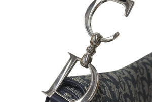 極美品 Christian Dior クリスチャンディオール トロッター サドルバッグ ブラック ガリアーノ期 シルバー金具 ワンショルダー ロゴ 中古 4b000130