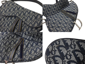 極美品 Christian Dior クリスチャンディオール トロッター サドルバッグ ブラック ガリアーノ期 シルバー金具 ワンショルダー ロゴ 中古 4b000130
