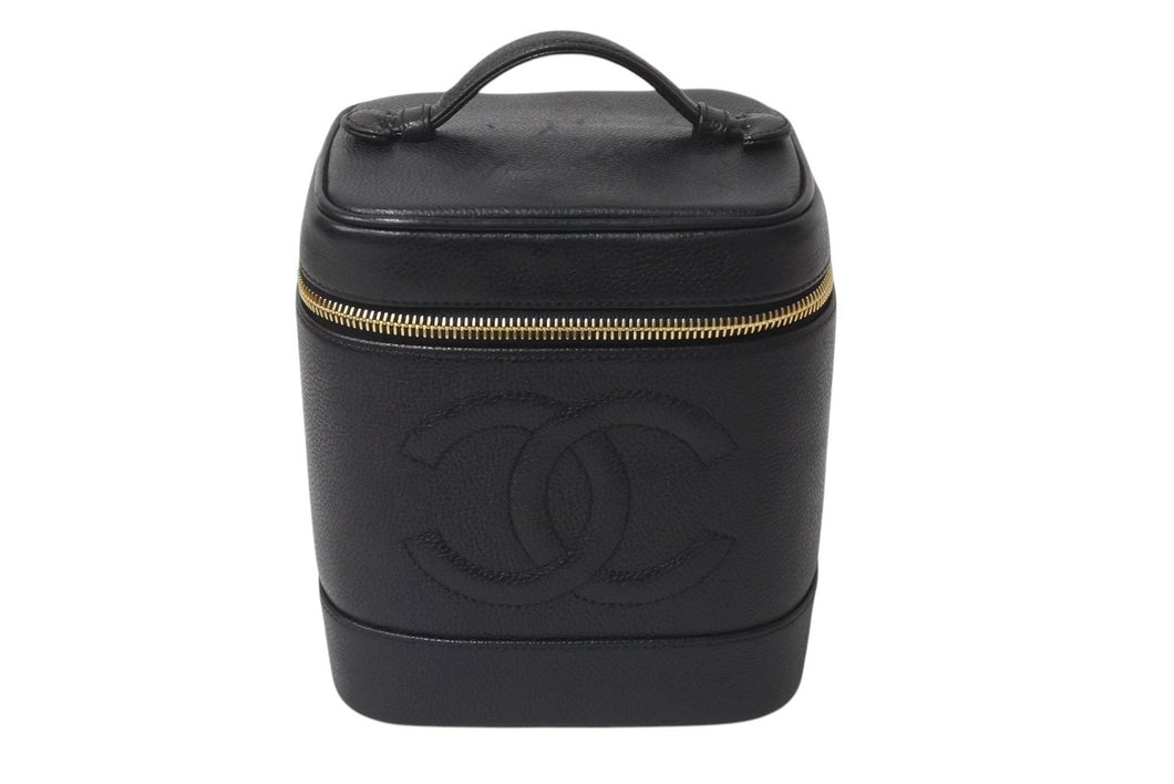 極美品 CHANEL シャネル バニティ ハンドバッグ 3番台 キャビアスキン ココマーク ブラック ゴールド金具 中古 4b000143