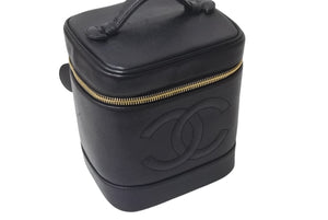 極美品 CHANEL シャネル バニティ ハンドバッグ 3番台 キャビアスキン ココマーク ブラック ゴールド金具 中古 4b000143