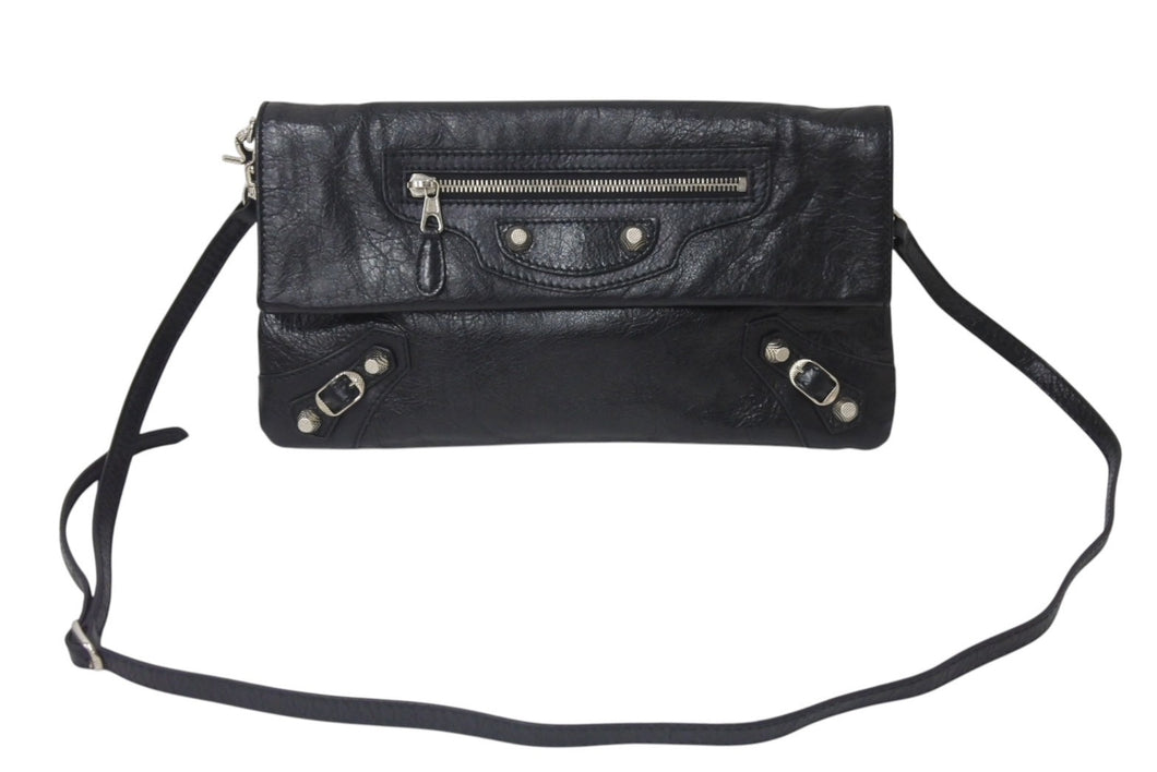 BALENCIAGA バレンシアガ ジャイアント エンベロープ クラッチバック 327079 レザー ブラック シルバー金具 美品 中古 4b001472